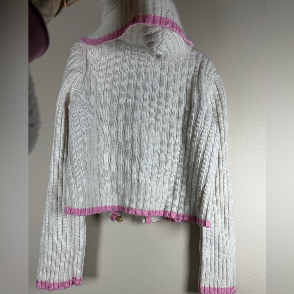 Justice Y2K Hooded Toggle Button Ribbed Knit Rabbit Fur Blend Cardigan - Picture 7 of 10
